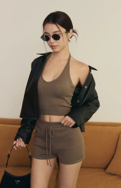 Knit Halter Tie-Strap Bra Top<br/>針織繞脖綁帶Bra Top