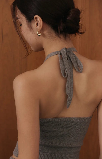 Knit Halter Tie-Strap Bra Top<br/>針織繞脖綁帶Bra Top