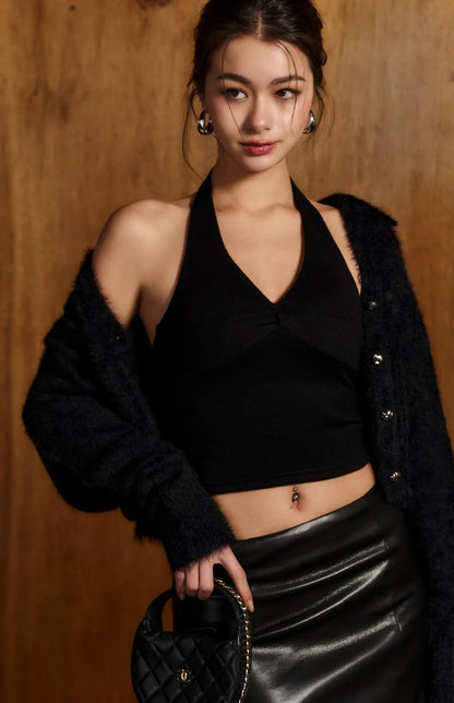 Sparkle Halter Twist-Front Bra Top<br/>細閃繞脖美胸扭結Bra Top