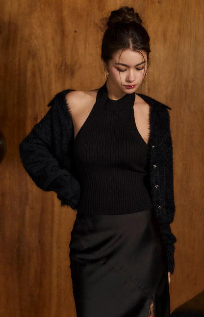 Halter Open-Back Ribbed Bra Top<br/>立領削肩針織美背Bra Top