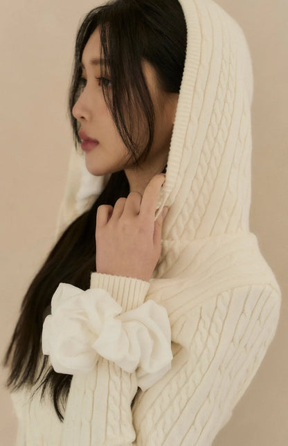 (最後現貨) Cable Knit Fleece Lined Hooded Cardigan<br/>麻花針織內刷毛連帽外套 -【S、M】