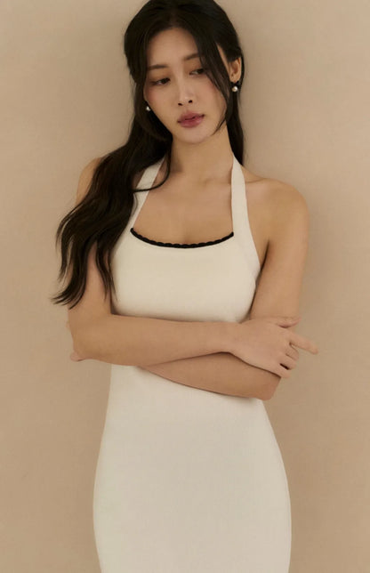 (現貨) Contrast Scalloped Halter Knit Bra Dress<br/>針織撞色花邊繞頸Bra Dress -【XS-M】