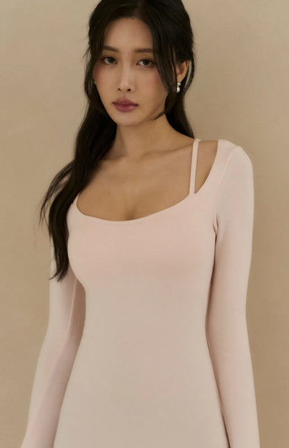 (最後現貨) Tencel Square Neck Layered Slimming Bra Dress<br/>天絲方領假兩件修身Bra Dress -【XS-M】