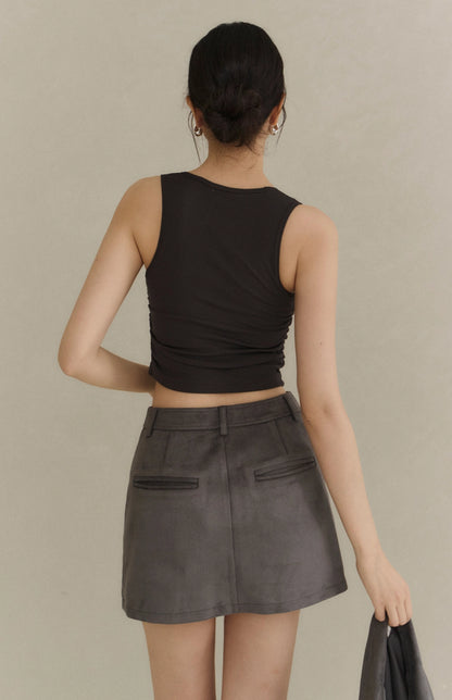 Wide Strap V-Neck Side-Ruched Sueded Bra Top<br/>寬肩V領側抓皺磨毛Bra Top