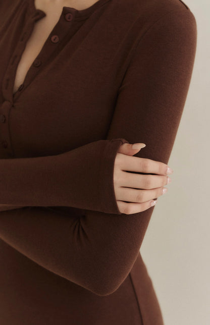 Modal Round-Neck Button A-Line Bra Dress<br/>莫代爾圓領排釦傘擺Bra Dress