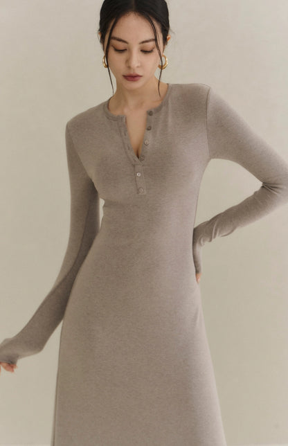 Modal Round-Neck Button A-Line Bra Dress<br/>莫代爾圓領排釦傘擺Bra Dress