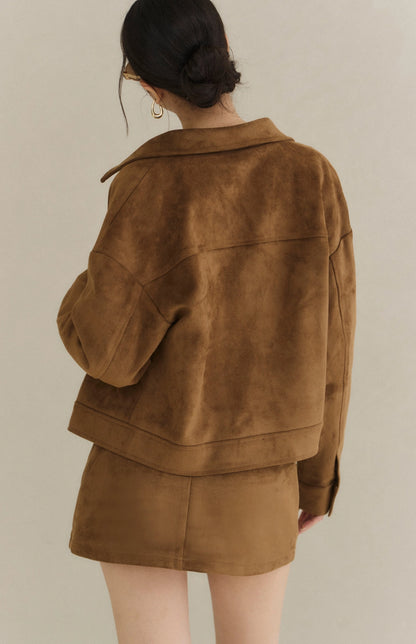 Minimal Suede Collared Zip Jacket<br/>極簡翻領麂皮外套