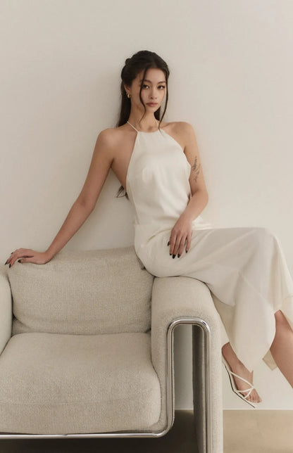 Goddess Satin Halter Open-Back Maxi Bra Dress<br/>女神緞面削肩美背長Bra Dress