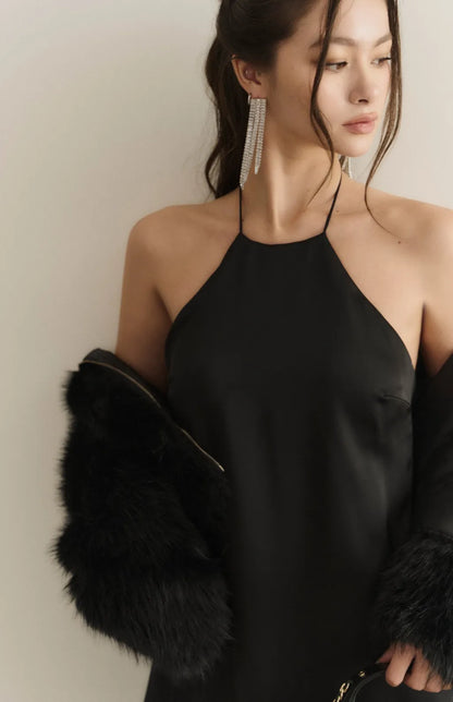 Goddess Satin Halter Open-Back Mini Bra Dress<br/>女神緞面削肩美背短Bra Dress