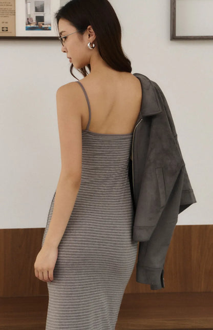 Striped Side-Slit Slimming Maxi Bra Dress<br/>條紋側開衩顯瘦Bra Dress