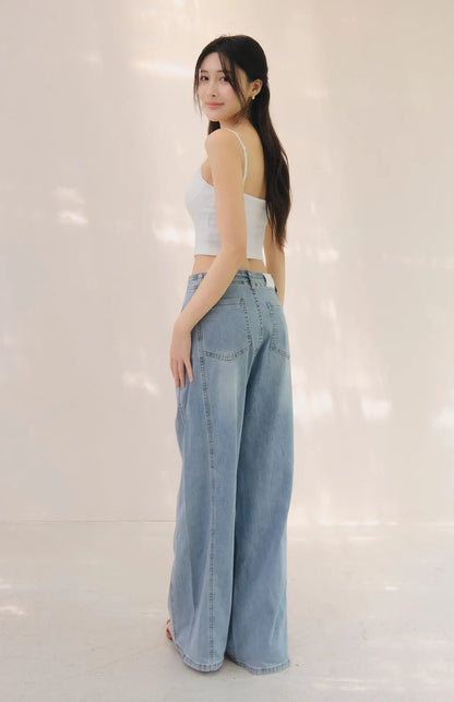 (現貨) High-Waist Panelled Wide-Leg Jeans<br/>修身拼接剪裁軟牛仔寬褲 -【XS、L】