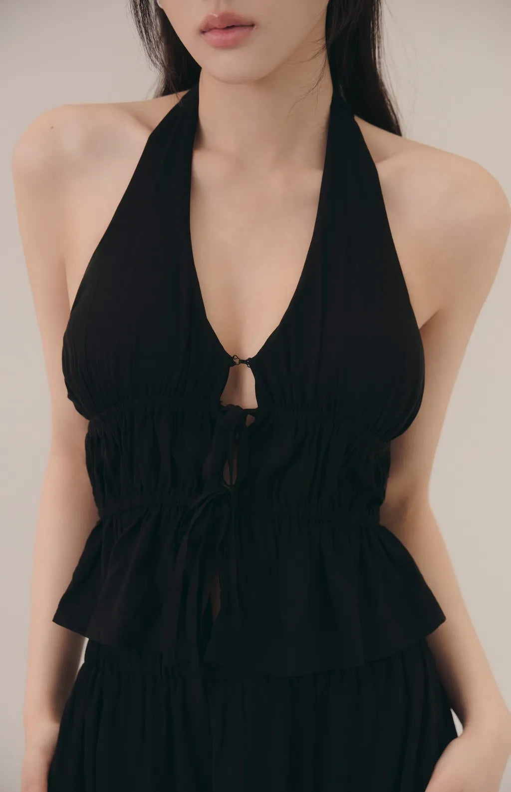 French Ruffle Halter V-Neck Peplum Bra Top<br/>法式荷葉V領繞脖Bra Top
