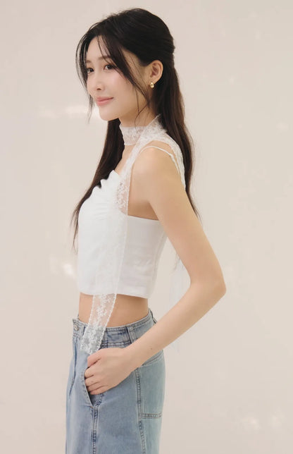 French Off-Shoulder Ruched Bra Top<br/>法式削肩抽皺Bra Top