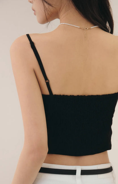 French Off-Shoulder Ruched Bra Top<br/>法式削肩抽皺Bra Top