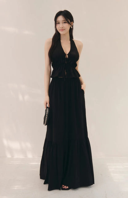 French Tiered Ruffle Flowy Maxi Skirt<br/>法式荷葉飄逸感長裙