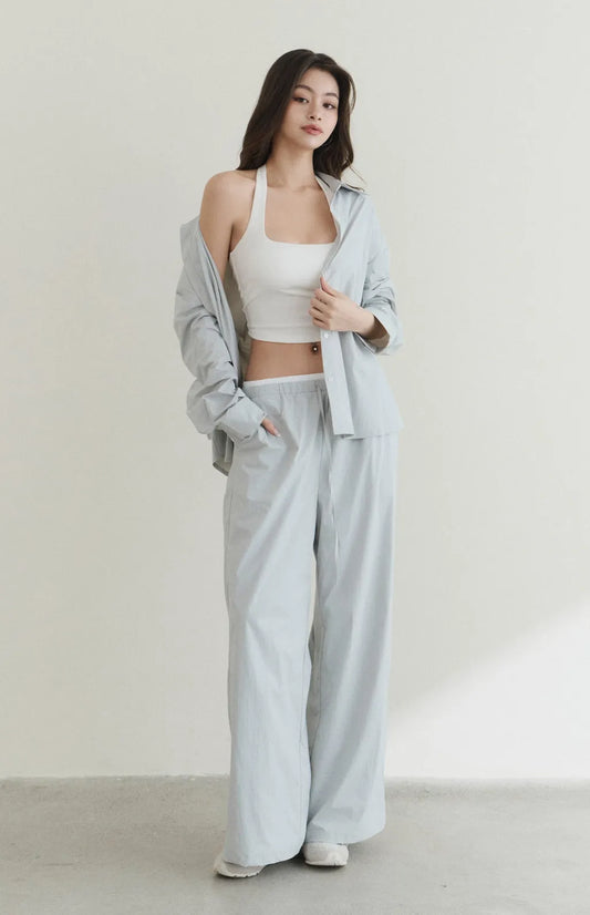 UPF50+ Drawstring Faux-Layer Wide Leg Pants<br/>防曬UPF50+抽繩假兩件直筒長褲