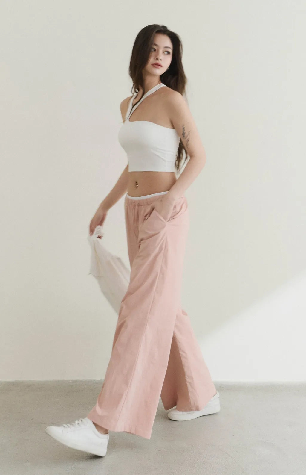 UPF50+ Drawstring Faux-Layer Wide Leg Pants<br/>防曬UPF50+抽繩假兩件直筒長褲