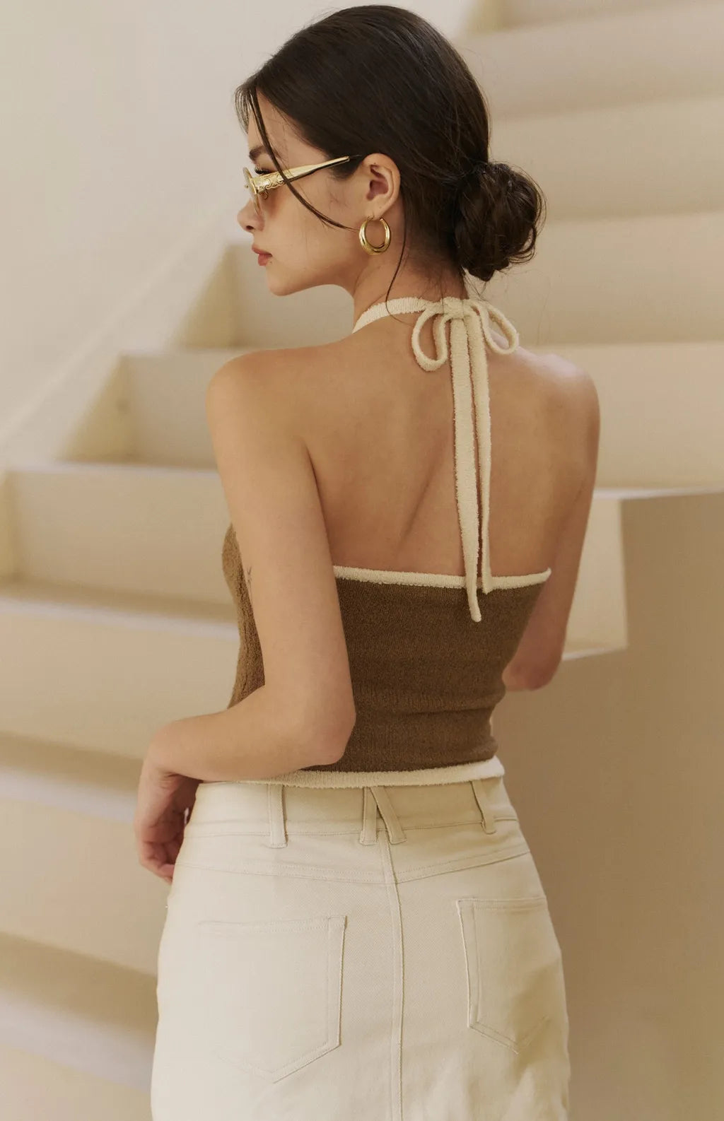 Contrast Knit Halter Bra Top<br/>慵懶法式撞色針織Bra Top
