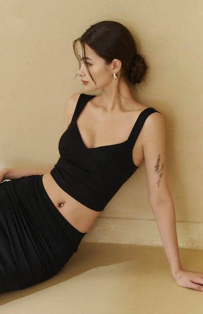 Wide Strap V-Neck Ruched Bra Top<br/>寬肩V領美胸抓皺Bra Top