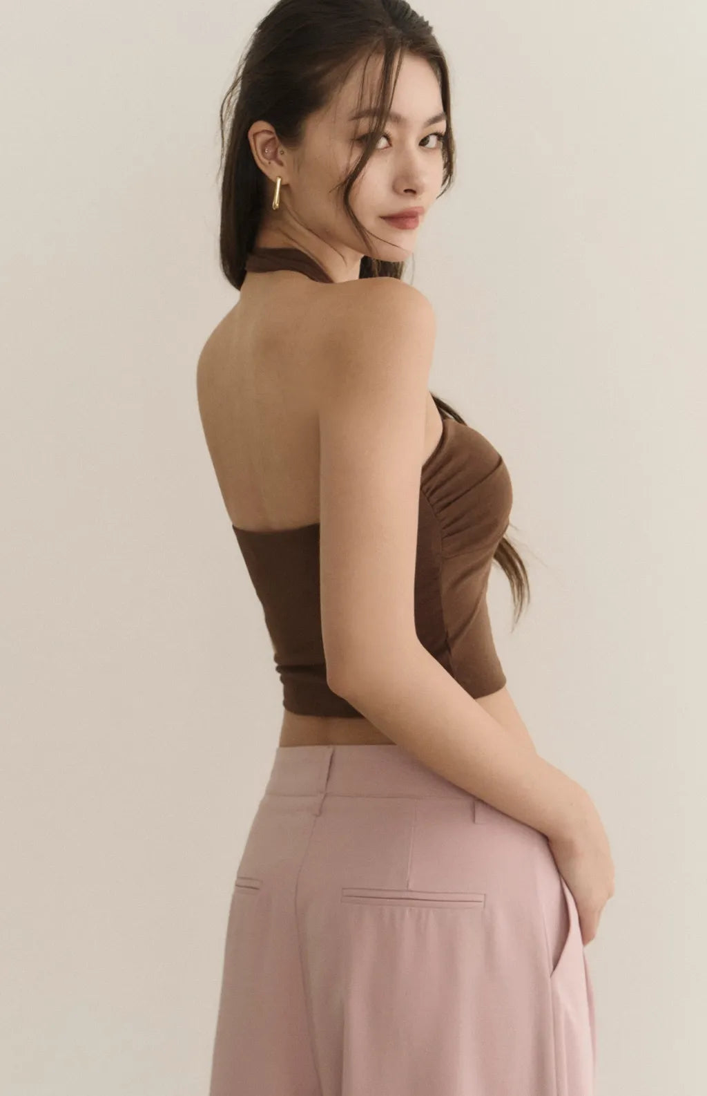 Halter Heart Shape Ruched Bra Top<br/>掛脖造型桃心抓皺Bra Top