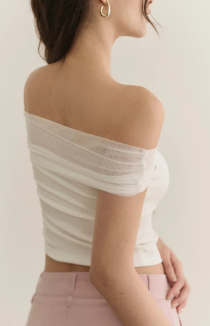 Sheer Gauze Off-Shoulder Bra Top<br/>透膚柔紗一字領Bra Top