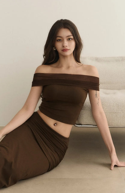 Sheer Gauze Off-Shoulder Bra Top<br/>透膚柔紗一字領Bra Top