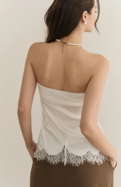 Satin Lace Trim Strapless Bra Top<br/>緞面蕾絲鑲邊平口Bra Top