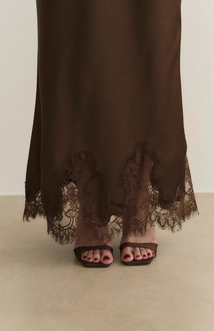 Satin Lace Trim Mermaid Maxi Skirt<br/>緞面蕾絲鑲邊魚尾裙