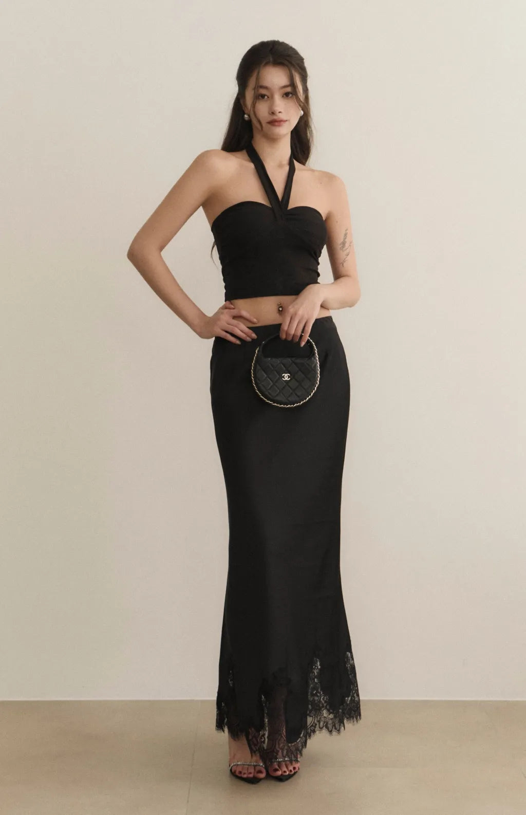 Satin Lace Trim Mermaid Maxi Skirt<br/>緞面蕾絲鑲邊魚尾裙