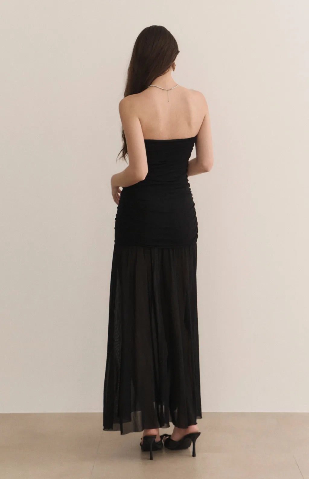 Strapless Ruched Sheer Overlay Bra Dress<br/>歐美平口抓皺收腰Bra Dress