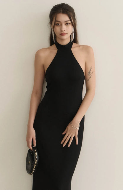 French Halter High-Neck Tie Bra Dress<br/>法式高領削肩綁帶修身Bra Dress