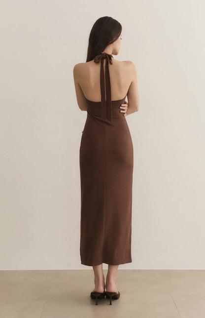 French Halter High-Neck Tie Bra Dress<br/>法式高領削肩綁帶修身Bra Dress
