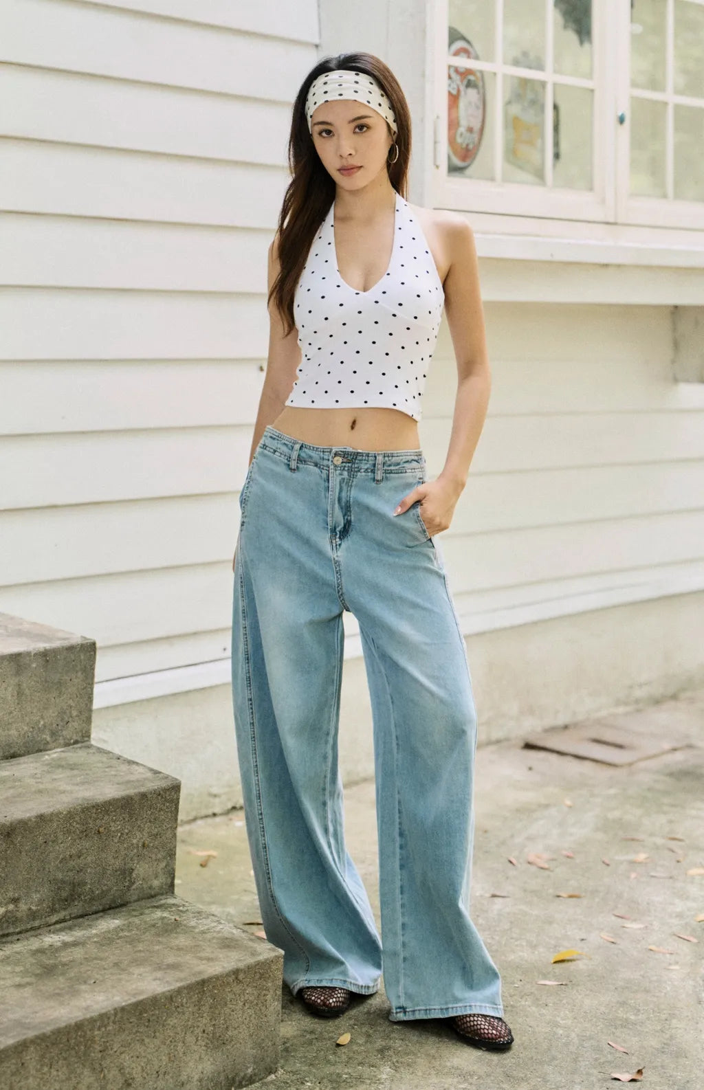 Polka Dot Halter V Neck Bra Top<br/>美式繞脖深V點點Bra Top