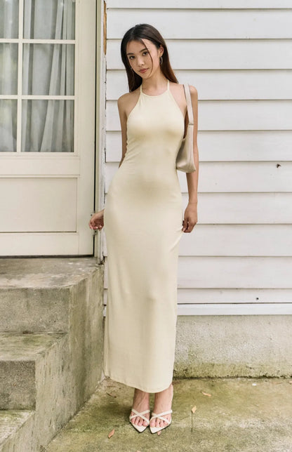 Halter Neck Crisscross Back Bra Dress<br/>美式削肩工字美背修身Bra Dress