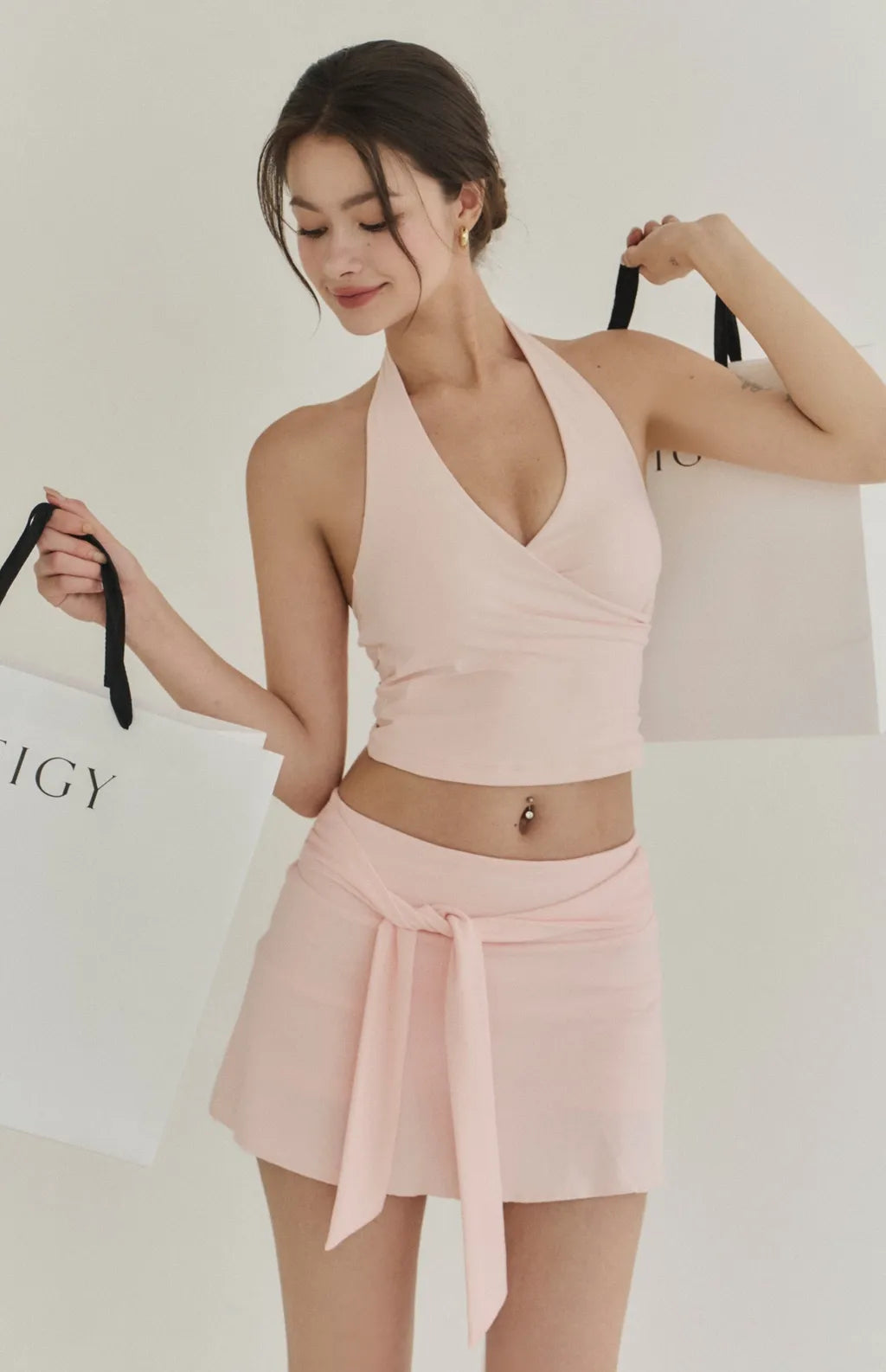 Halter Cross Front Ruched Bra Top<br/>美胸交叉V領抓皺Bra Top