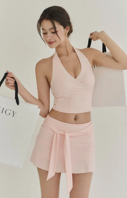 Halter Cross Front Ruched Bra Top<br/>美胸交叉V領抓皺Bra Top
