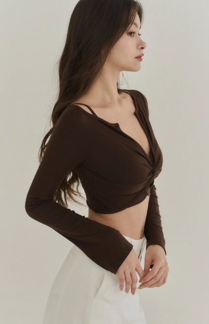 Lyocell Twist Front Lapel Shrug<br/>涼感萊塞爾紐結翻領罩衫