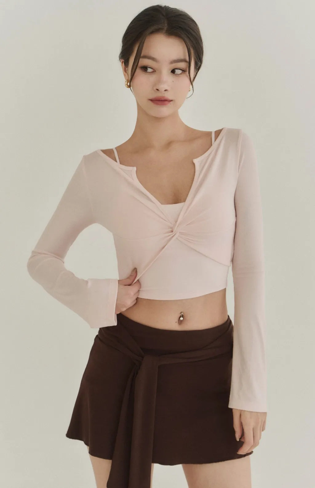 Lyocell Twist Front Lapel Shrug<br/>涼感萊塞爾紐結翻領罩衫