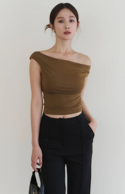 Lyocell Draped Boatneck Bra Top<br/>船型垂領萊塞爾Bra Top