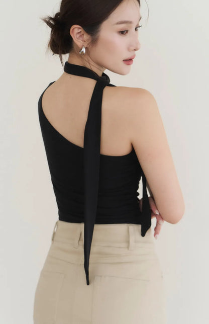 One-Shoulder Ruched Bra Top with Scarf<br/>單肩繞脖抓皺Bra Top(附領巾)
