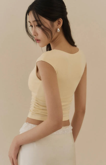 Tencel Plunge Cap-Sleeve Bra Top<br/>天絲裸感V領包袖Bra Top