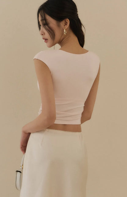 Tencel Plunge Cap-Sleeve Bra Top<br/>天絲裸感V領包袖Bra Top