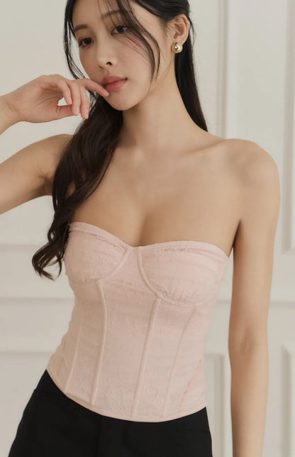 Lace-Up Jacquard Corset<br/>緹花蕾絲綁帶輕馬甲Bra Top