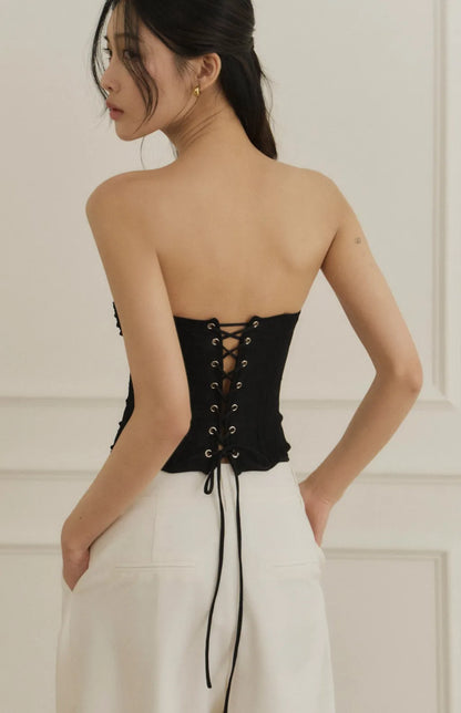 Lace-Up Jacquard Corset<br/>緹花蕾絲綁帶輕馬甲Bra Top