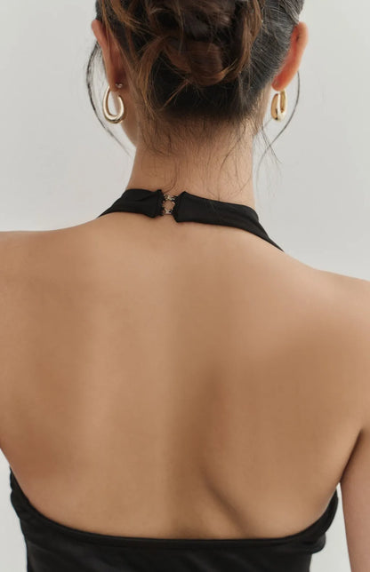 Satin Cowl-Neck Halter Bra Top<br/>法式緞光垂領削肩Bra Top