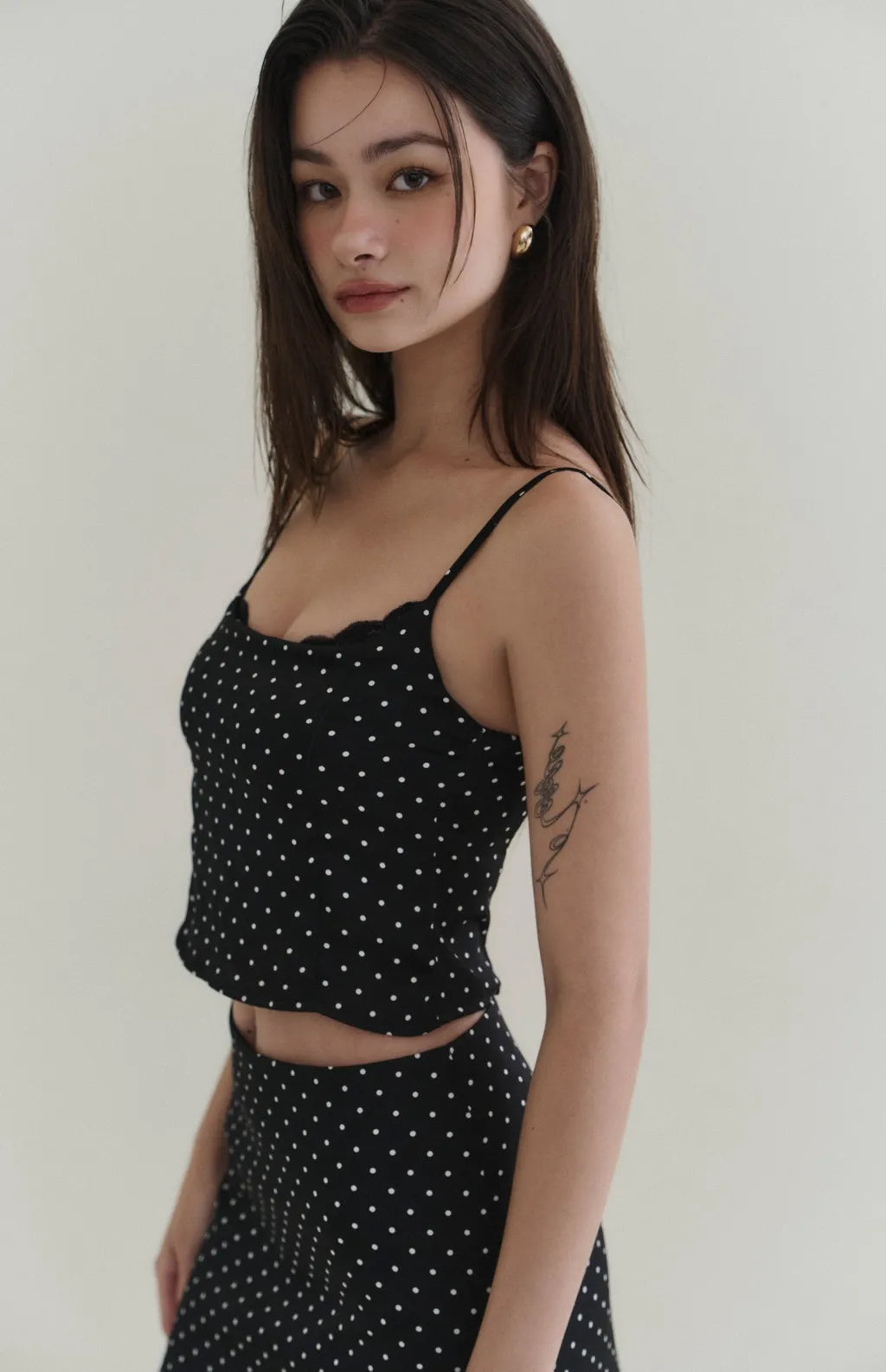 Polka-Dot Lace-Trim Cami Bra Top<br/>波點蕾絲細肩Bra Top