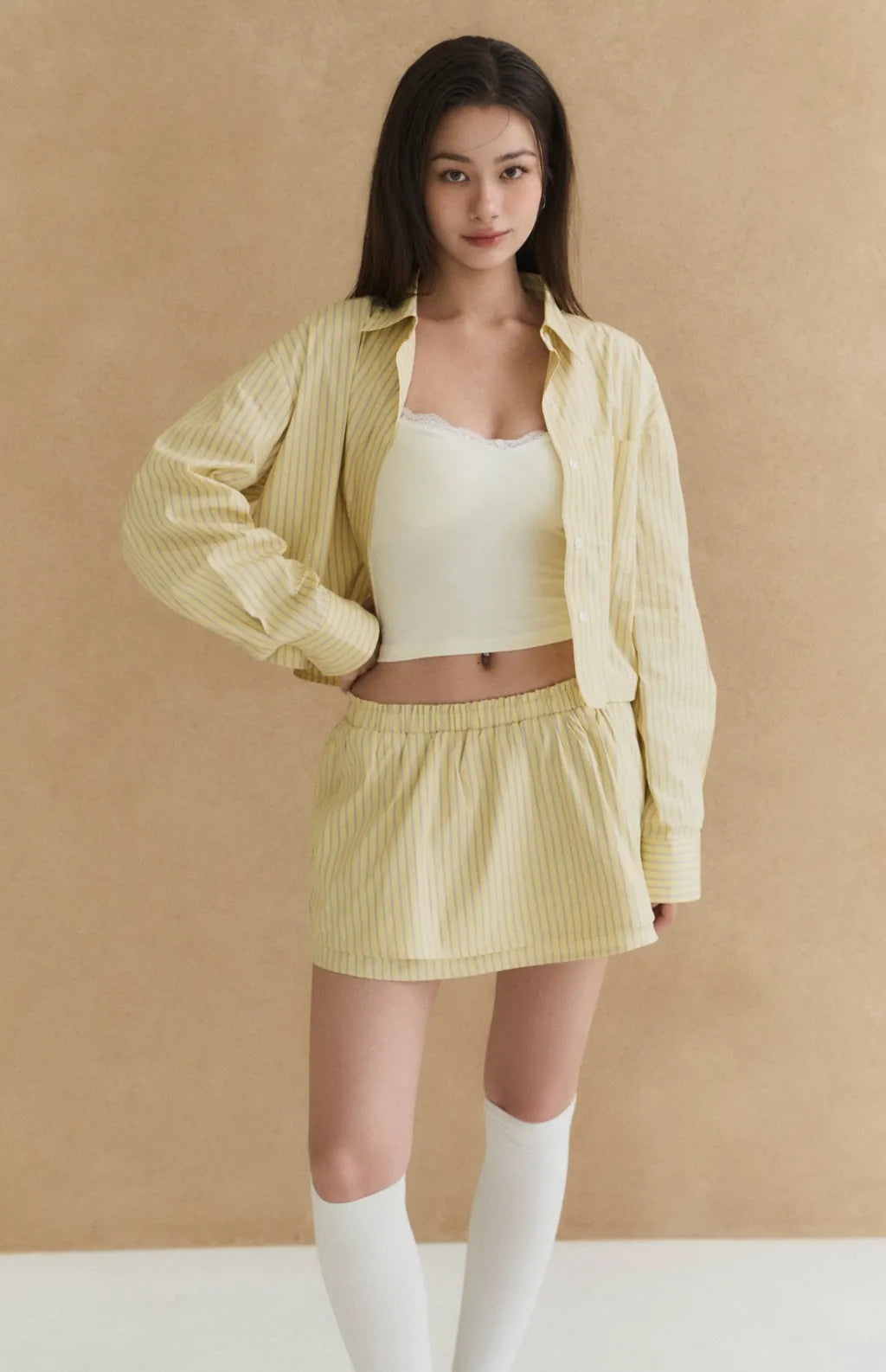 Cropped Boxy Striped Shirt<br/>美式條紋寬鬆短版襯衫