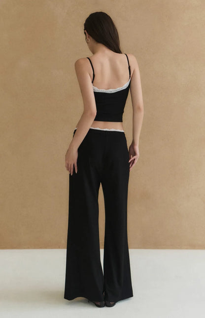 Lace-Trim Drawstring Wide-Leg Pants<br/>蕾絲滾邊抽繩寬褲