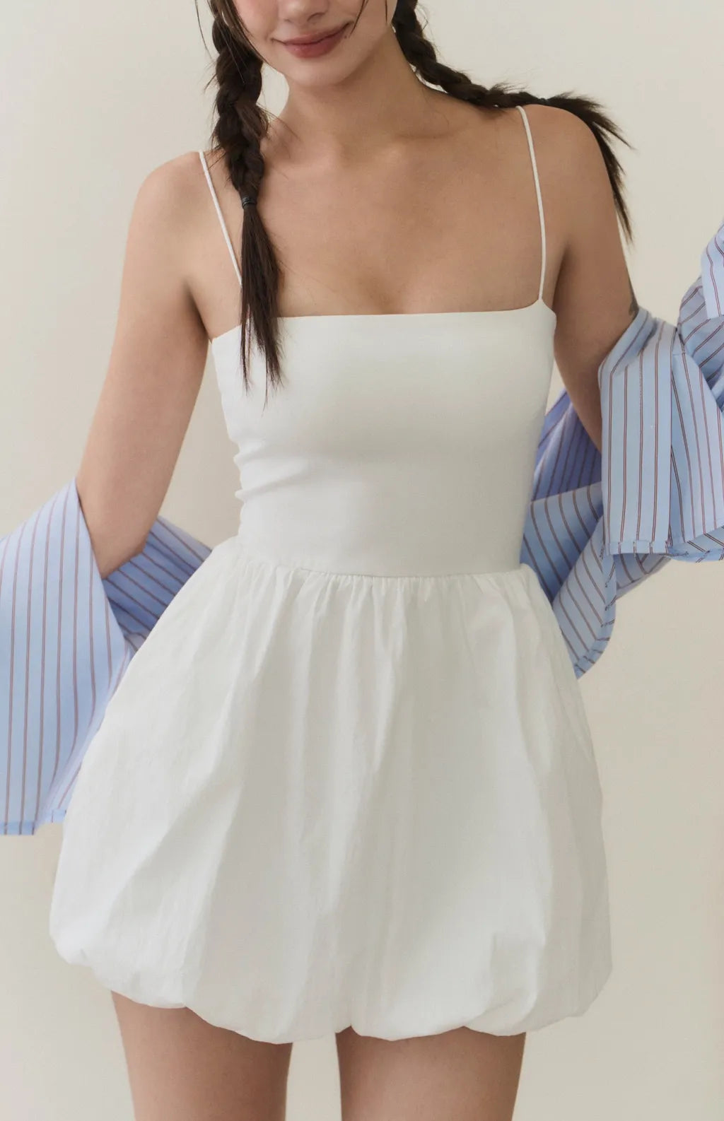 Bubble-Hem Mini Bra Dress<br/>美式平口細肩澎裙Bra Dress