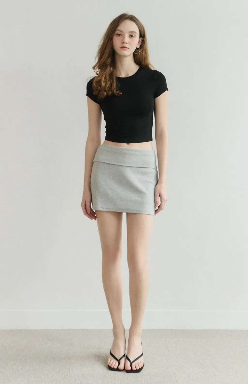 Fold-Over Wide-Waistband Ribbed Skort<br/>反折寬腰帶羅紋短褲裙
